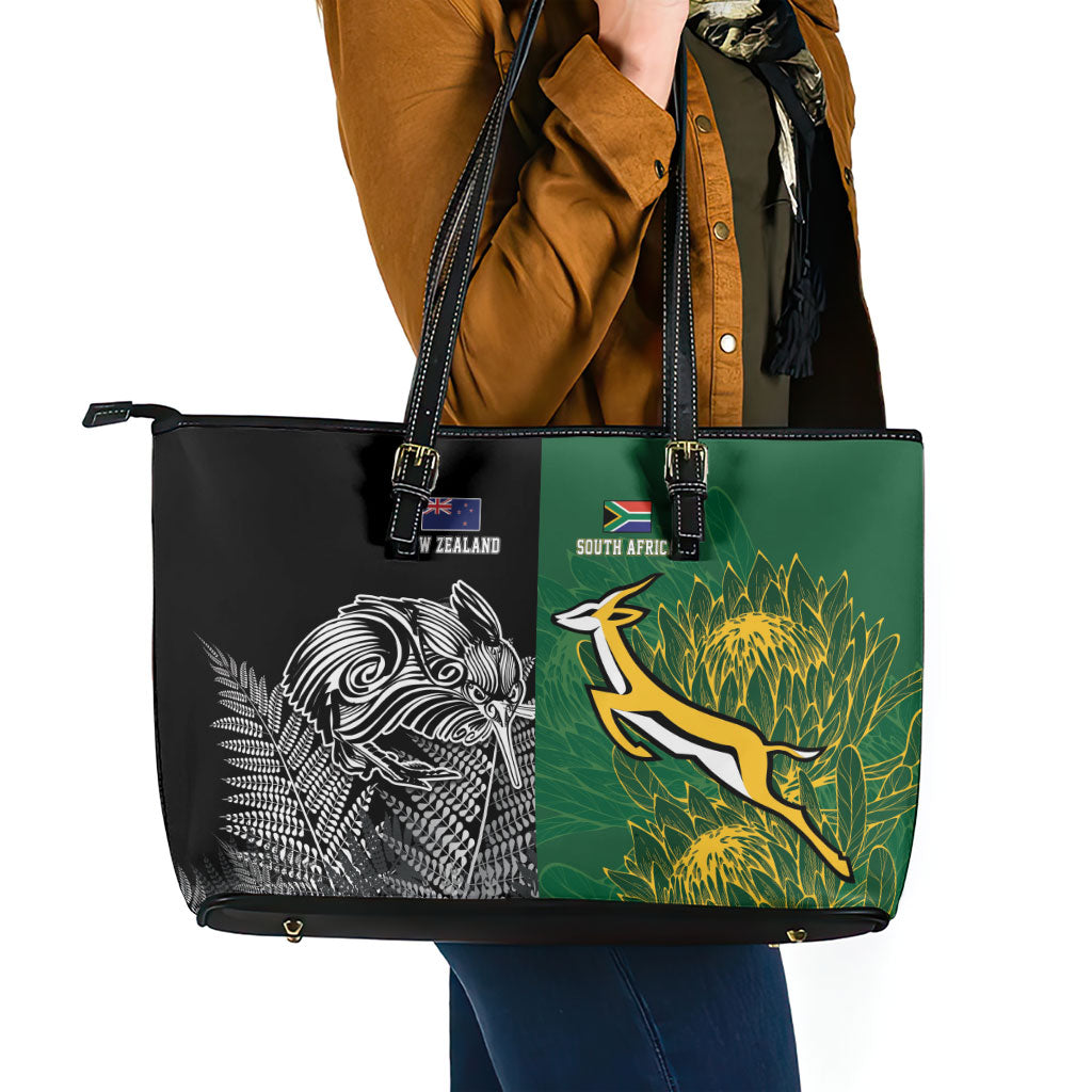 New Zealand - South Africa Greatest Rivals Rugby Leather Tote Bag Kiwi Vs Bokke
