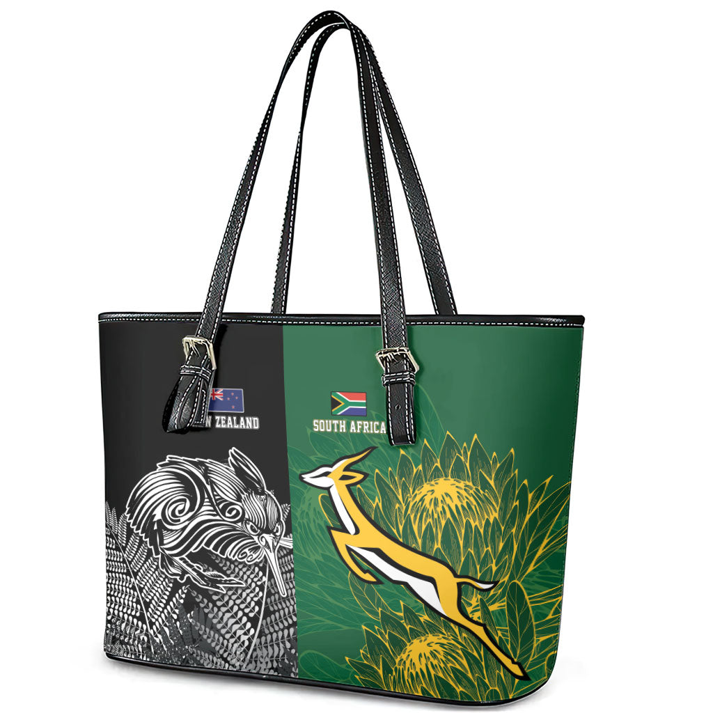 New Zealand - South Africa Greatest Rivals Rugby Leather Tote Bag Kiwi Vs Bokke