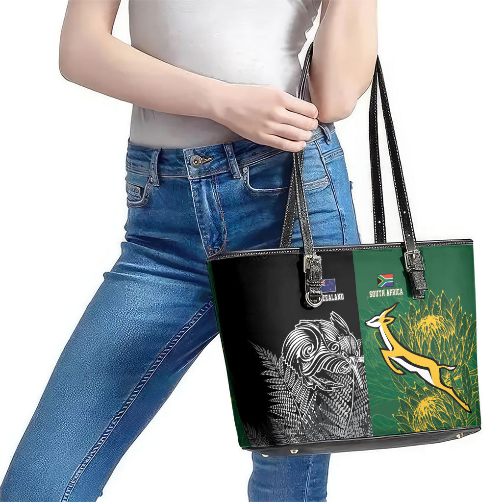 New Zealand - South Africa Greatest Rivals Rugby Leather Tote Bag Kiwi Vs Bokke