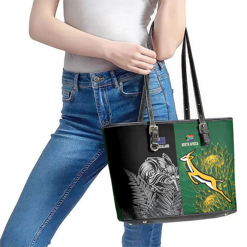 New Zealand - South Africa Greatest Rivals Rugby Leather Tote Bag Kiwi Vs Bokke