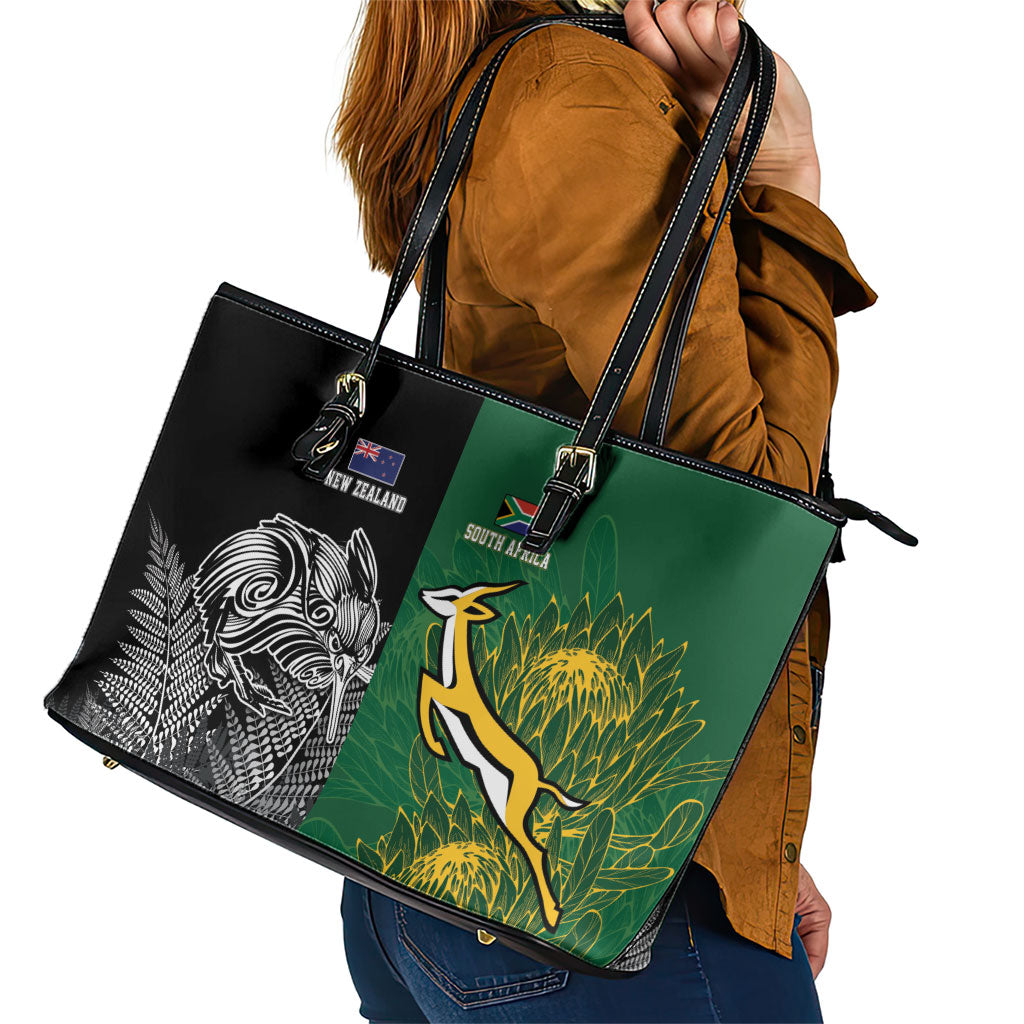 New Zealand - South Africa Greatest Rivals Rugby Leather Tote Bag Kiwi Vs Bokke
