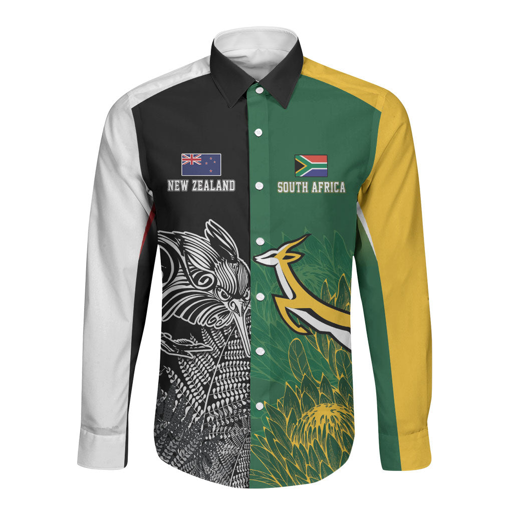 New Zealand - South Africa Greatest Rivals Rugby Custom Long Sleeve Button Shirt Kiwi Vs Bokke