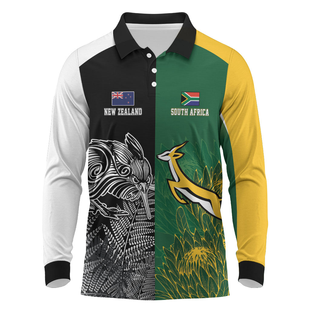 New Zealand - South Africa Greatest Rivals Rugby Custom Long Sleeve Polo Shirt Kiwi Vs Bokke