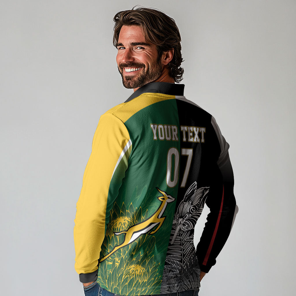 New Zealand - South Africa Greatest Rivals Rugby Custom Long Sleeve Polo Shirt Kiwi Vs Bokke