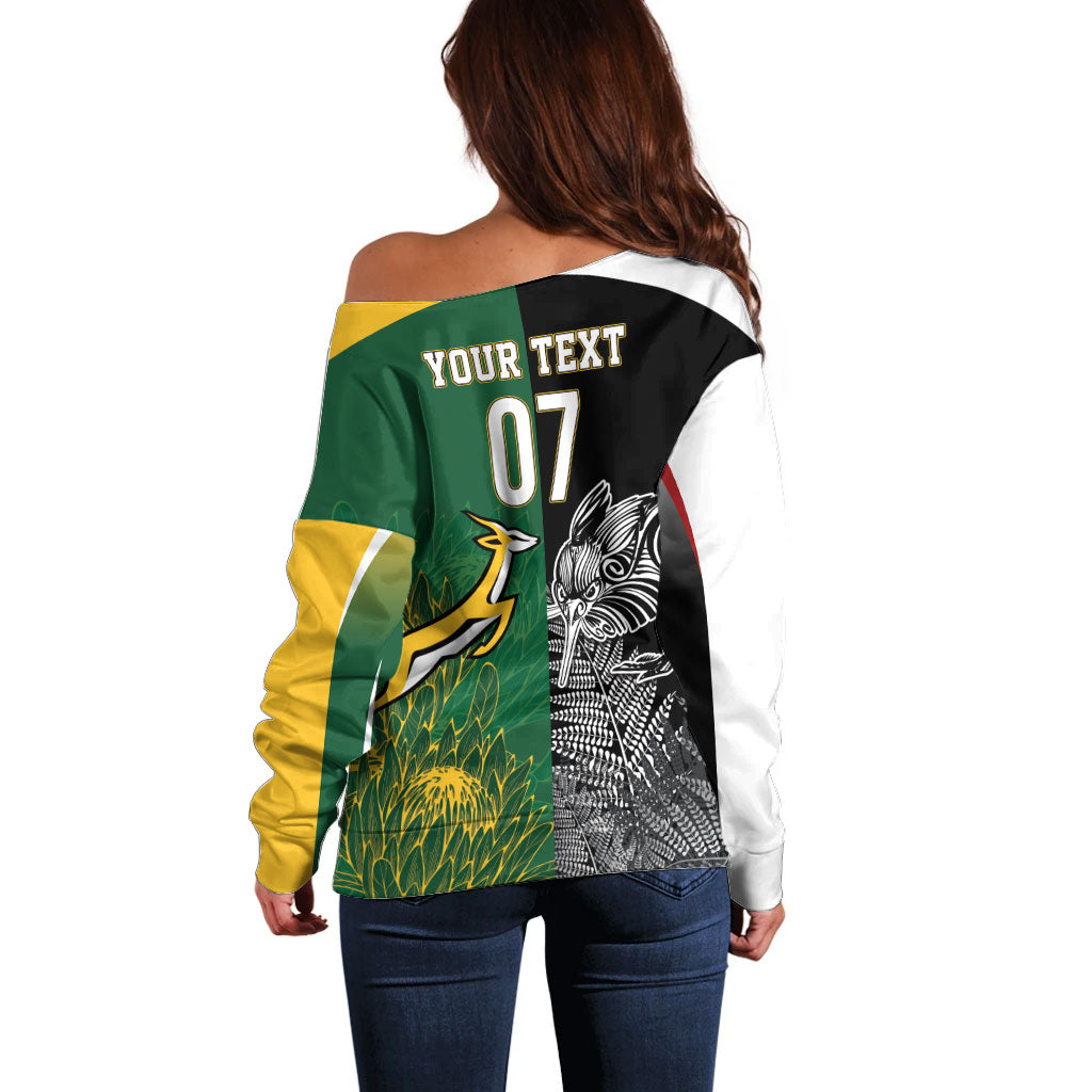 New Zealand - South Africa Greatest Rivals Rugby Custom Off Shoulder Sweater Kiwi Vs Bokke