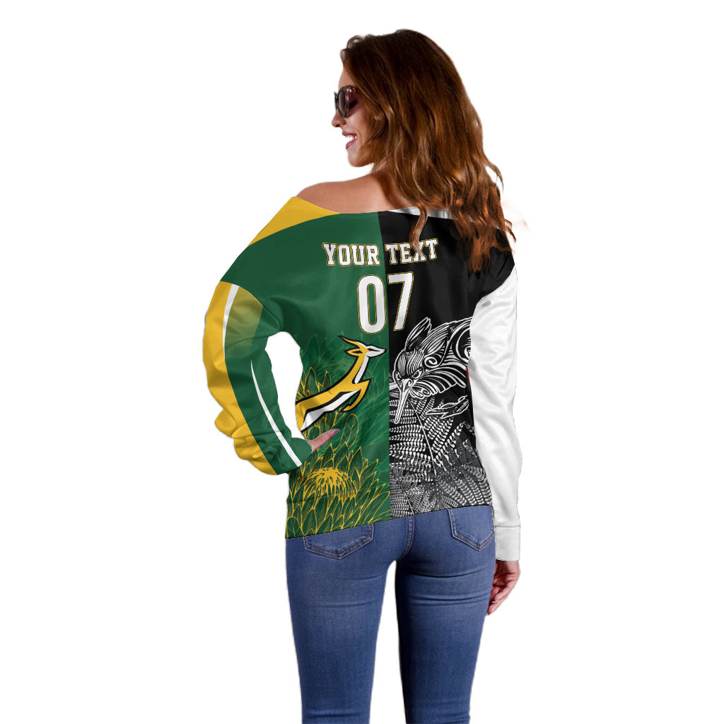New Zealand - South Africa Greatest Rivals Rugby Custom Off Shoulder Sweater Kiwi Vs Bokke