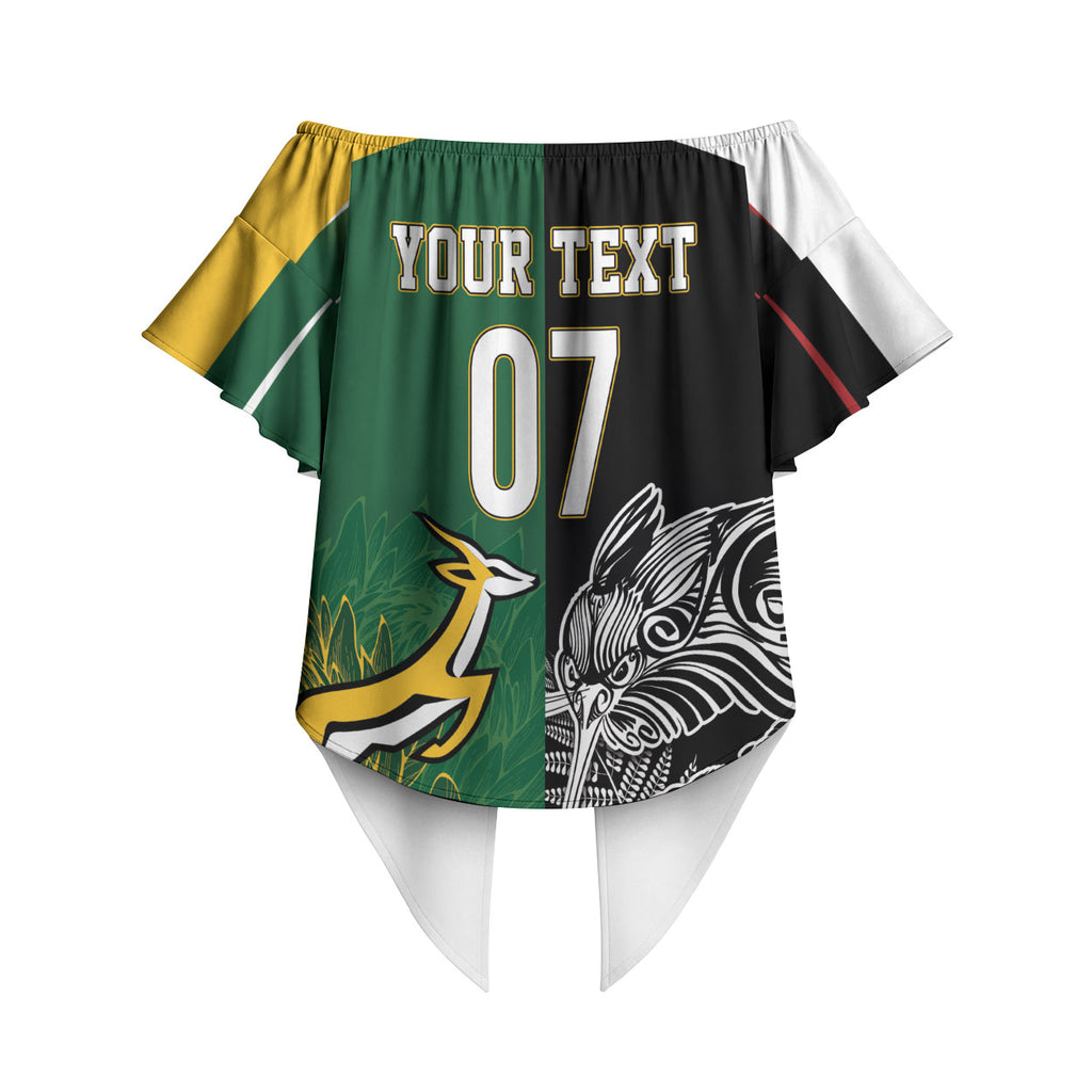 New Zealand - South Africa Greatest Rivals Rugby Custom Off Shoulder Wrap Waist Top Kiwi Vs Bokke