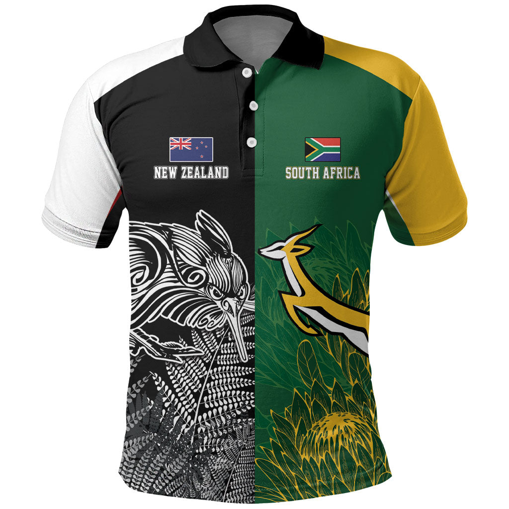 New Zealand - South Africa Greatest Rivals Rugby Custom Polo Shirt Kiwi Vs Bokke