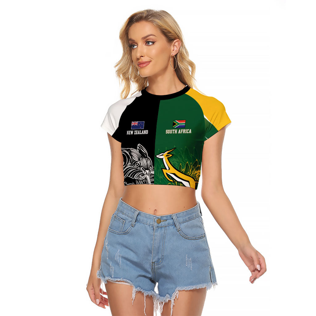 New Zealand - South Africa Greatest Rivals Rugby Custom Raglan Cropped T Shirt Kiwi Vs Bokke