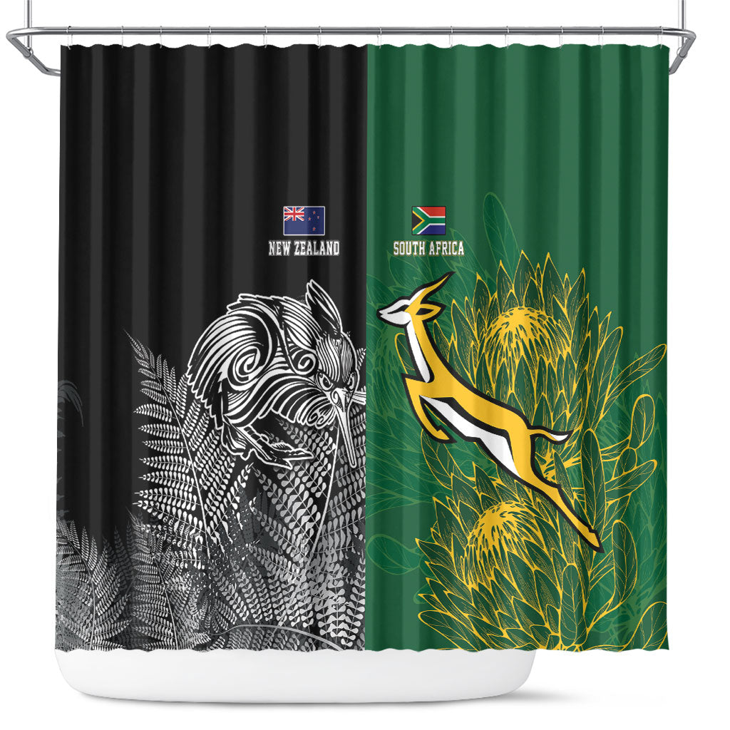 New Zealand - South Africa Greatest Rivals Rugby Shower Curtain Kiwi Vs Bokke