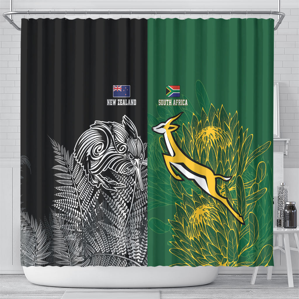New Zealand - South Africa Greatest Rivals Rugby Shower Curtain Kiwi Vs Bokke