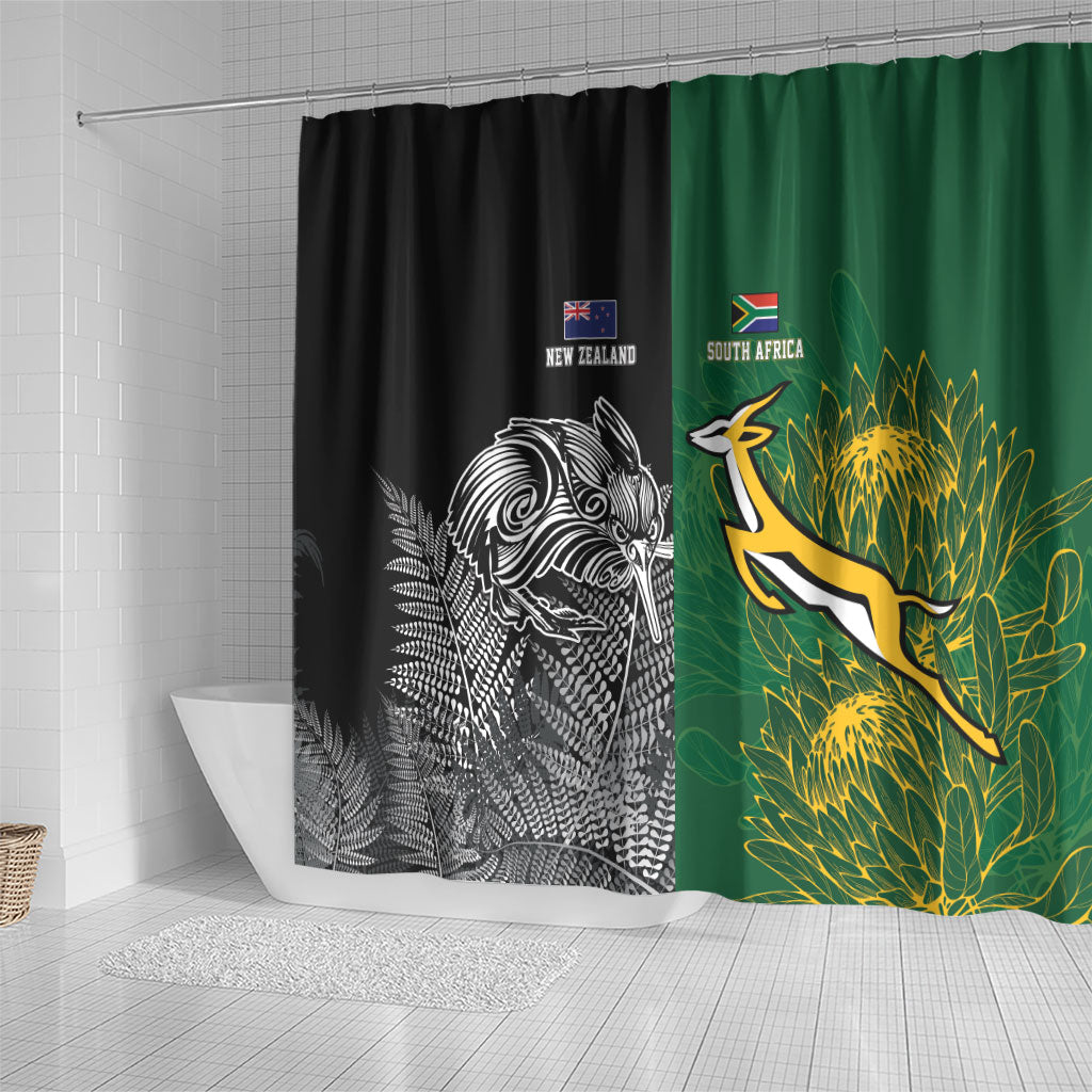 New Zealand - South Africa Greatest Rivals Rugby Shower Curtain Kiwi Vs Bokke