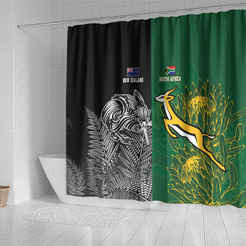 New Zealand - South Africa Greatest Rivals Rugby Shower Curtain Kiwi Vs Bokke