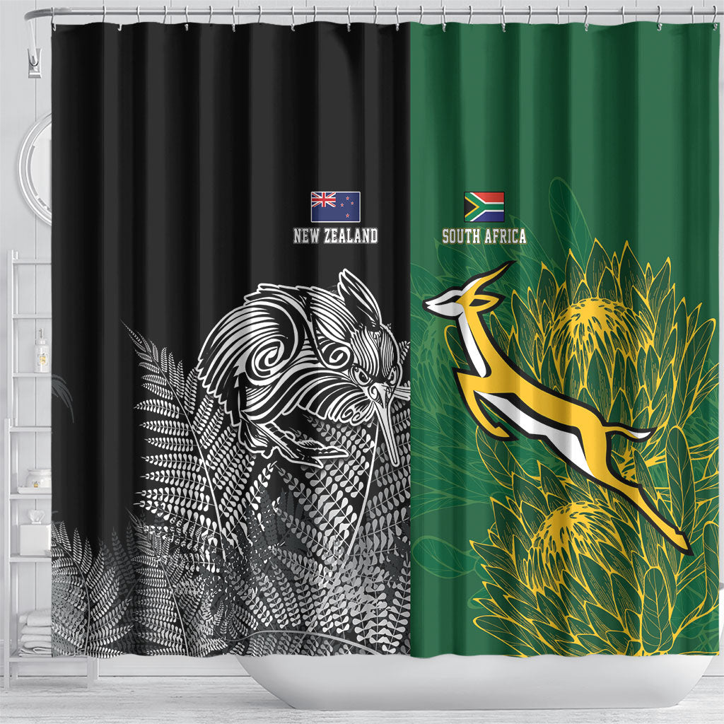 New Zealand - South Africa Greatest Rivals Rugby Shower Curtain Kiwi Vs Bokke