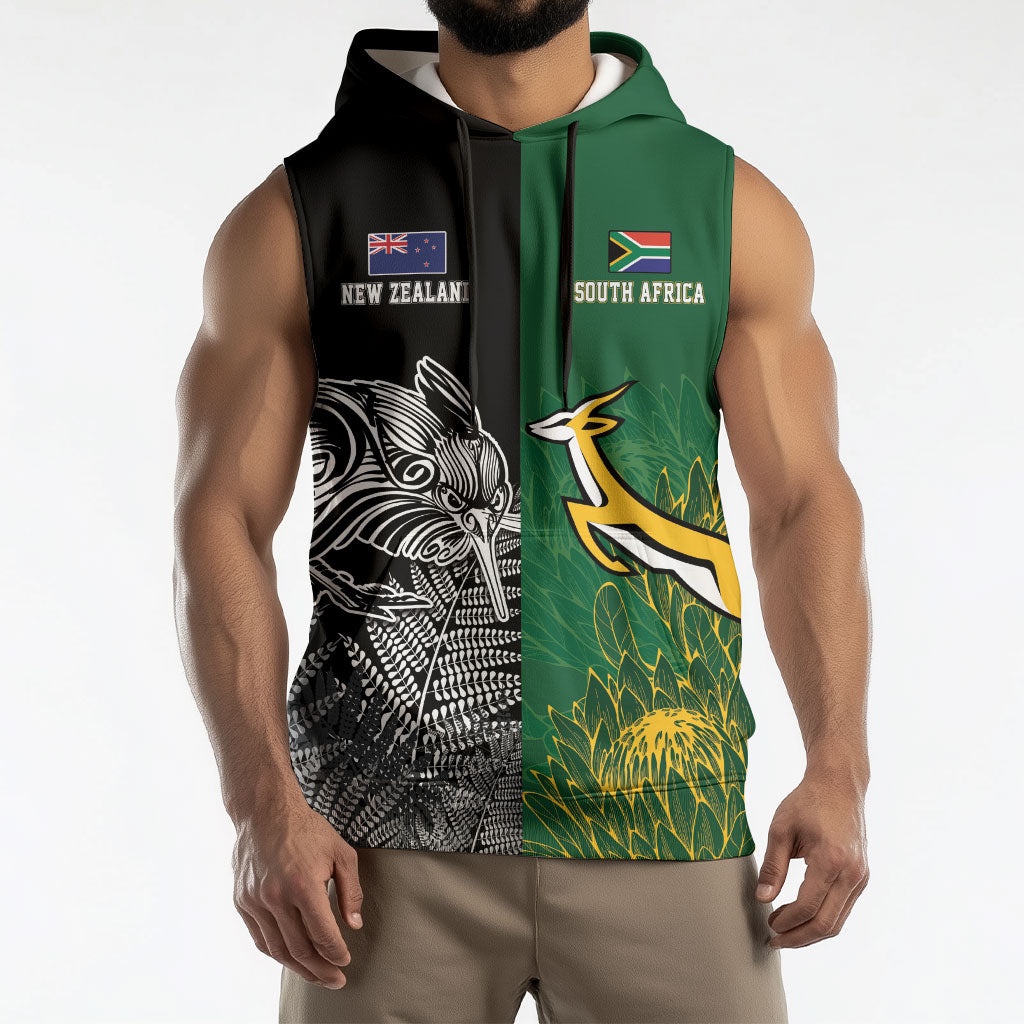 New Zealand - South Africa Greatest Rivals Rugby Custom Sleeveless Hoodie Kiwi Vs Bokke