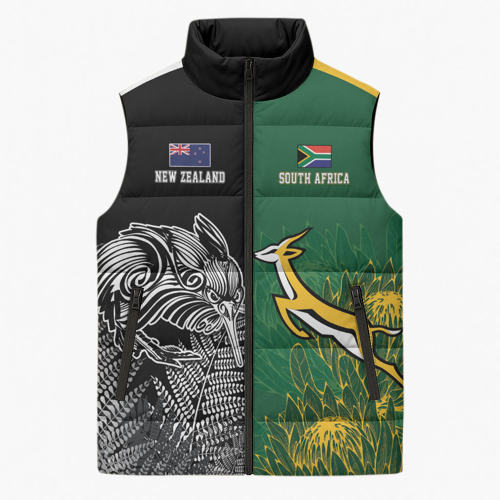 New Zealand - South Africa Greatest Rivals Rugby Custom Sleeveless Puffer Jacket Kiwi Vs Bokke