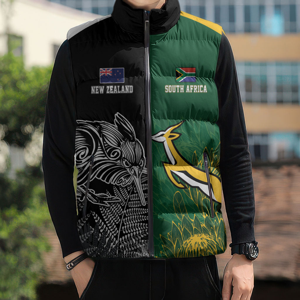 New Zealand - South Africa Greatest Rivals Rugby Custom Sleeveless Puffer Jacket Kiwi Vs Bokke
