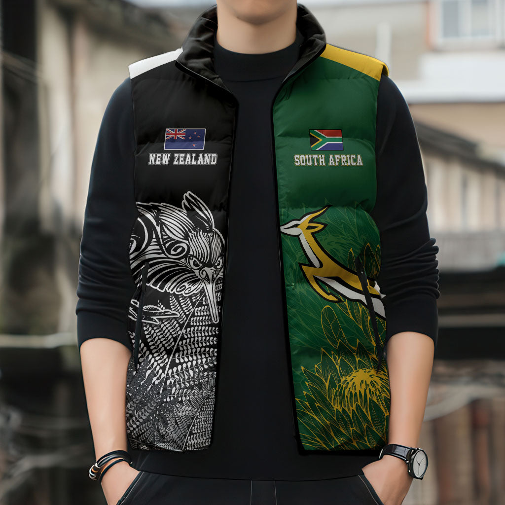 New Zealand - South Africa Greatest Rivals Rugby Custom Sleeveless Puffer Jacket Kiwi Vs Bokke