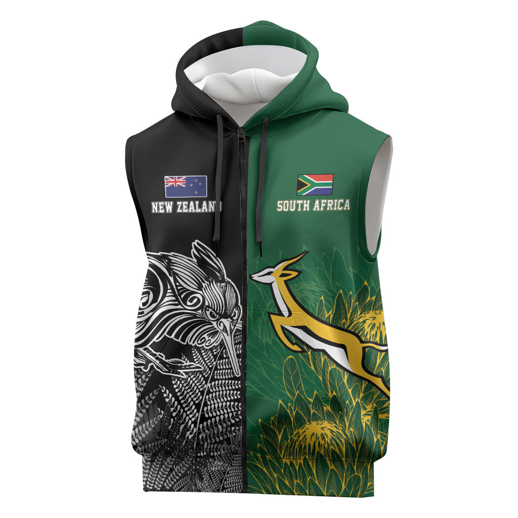 New Zealand - South Africa Greatest Rivals Rugby Custom Sleeveless Zip Hoodie Kiwi Vs Bokke