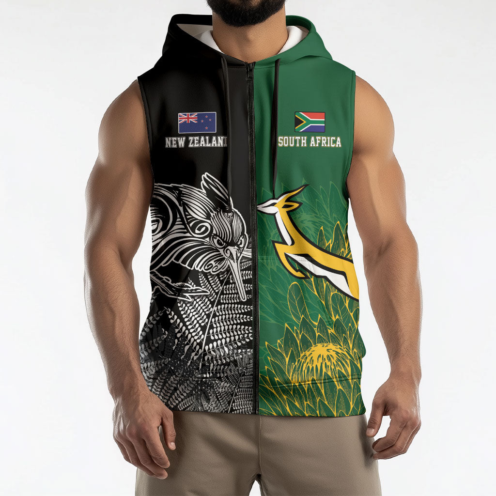 New Zealand - South Africa Greatest Rivals Rugby Custom Sleeveless Zip Hoodie Kiwi Vs Bokke