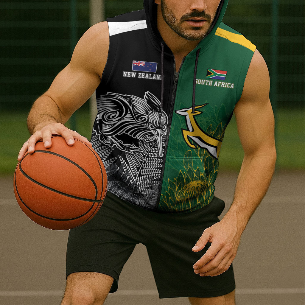 New Zealand - South Africa Greatest Rivals Rugby Custom Sleeveless Zip Hoodie Kiwi Vs Bokke
