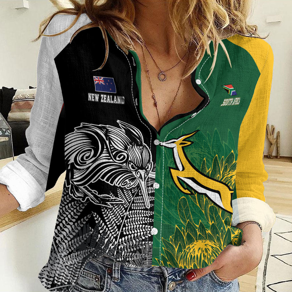 New Zealand - South Africa Greatest Rivals Rugby Custom Women Casual Shirt Kiwi Vs Bokke