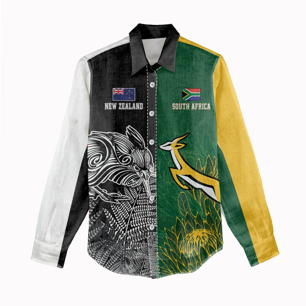 New Zealand - South Africa Greatest Rivals Rugby Custom Women Casual Shirt Kiwi Vs Bokke