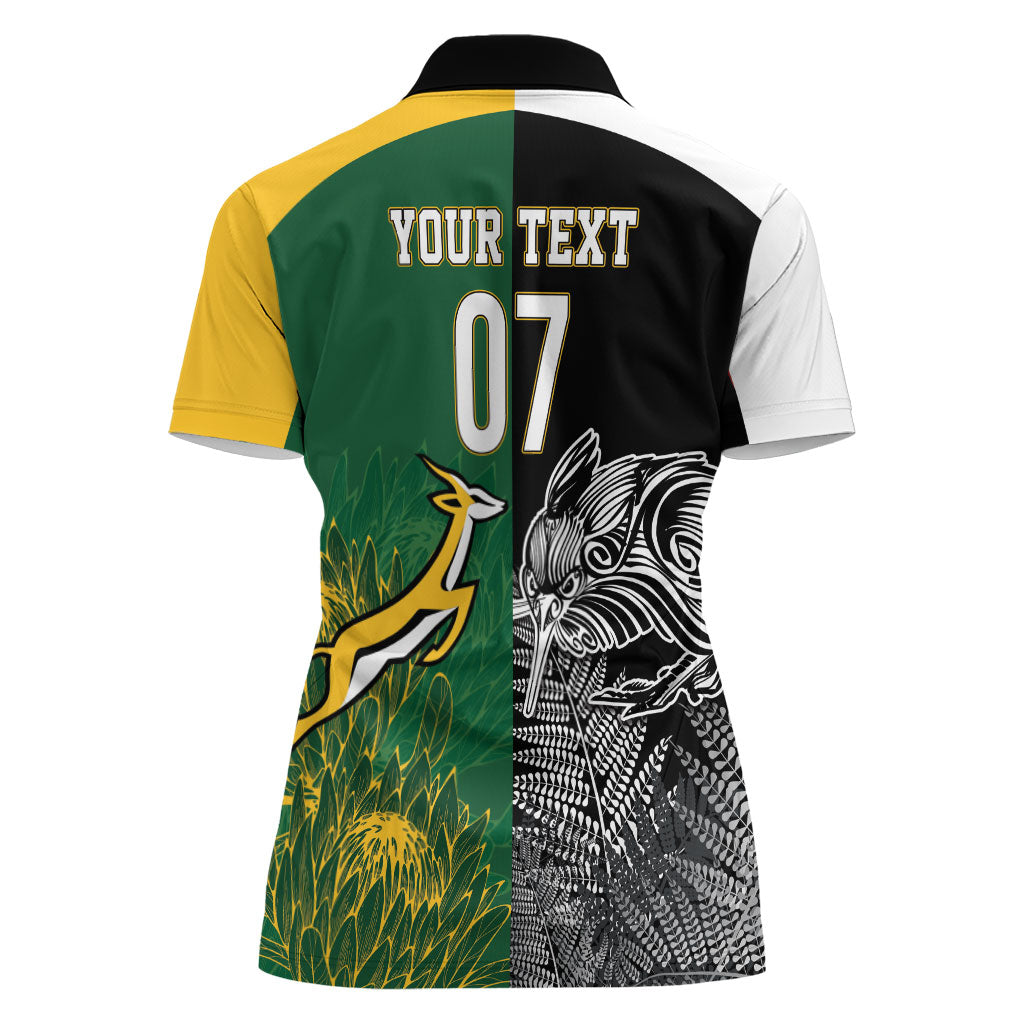 New Zealand - South Africa Greatest Rivals Rugby Custom Women Polo Shirt Kiwi Vs Bokke