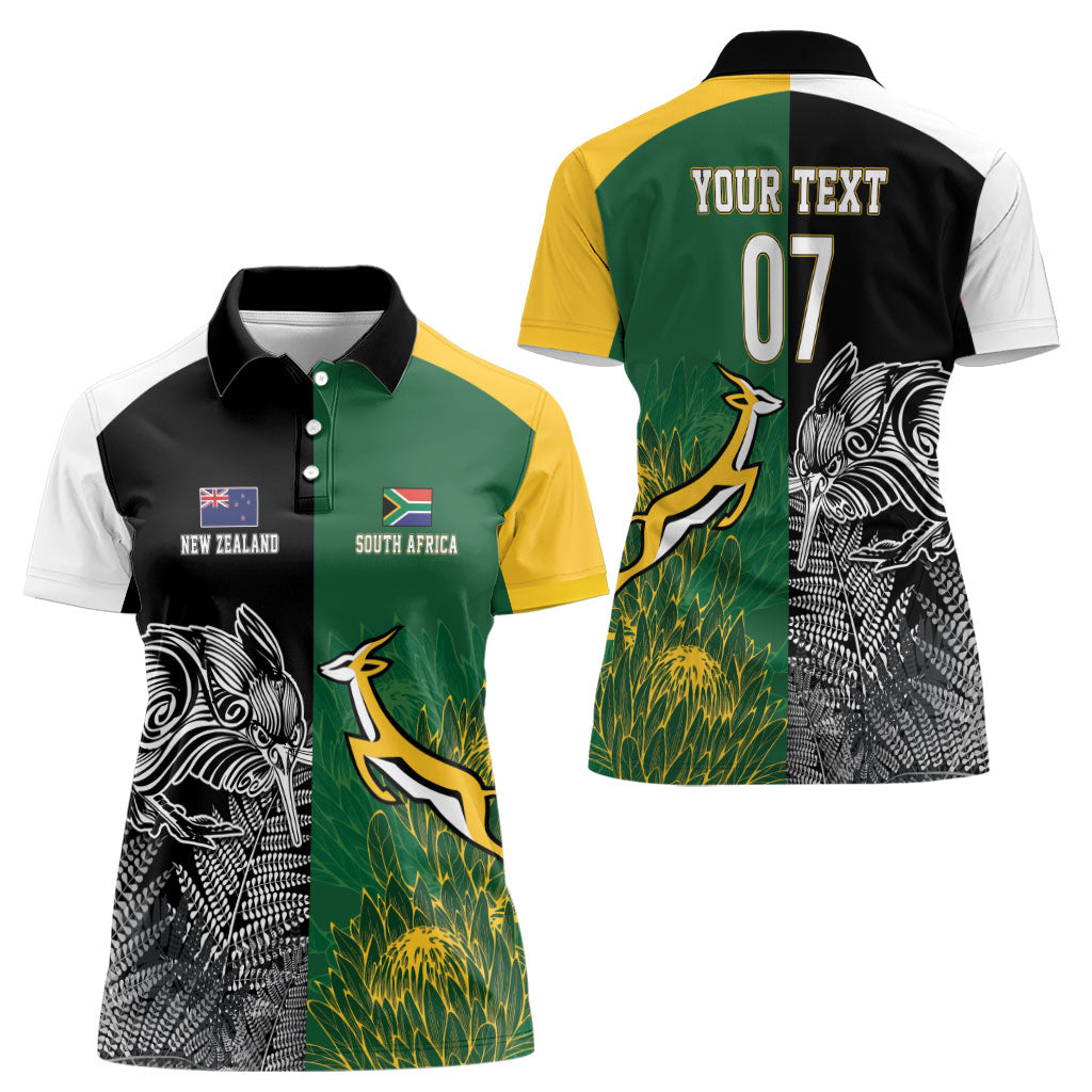 New Zealand - South Africa Greatest Rivals Rugby Custom Women Polo Shirt Kiwi Vs Bokke