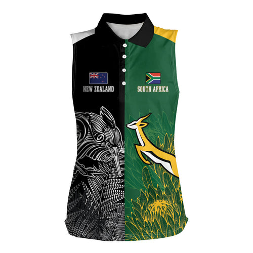 New Zealand - South Africa Greatest Rivals Rugby Custom Women Sleeveless Polo Shirt Kiwi Vs Bokke