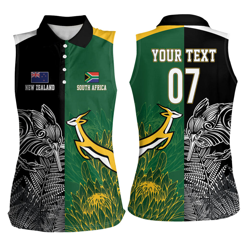 New Zealand - South Africa Greatest Rivals Rugby Custom Women Sleeveless Polo Shirt Kiwi Vs Bokke