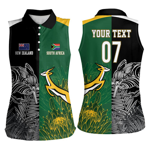 New Zealand - South Africa Greatest Rivals Rugby Custom Women Sleeveless Polo Shirt Kiwi Vs Bokke
