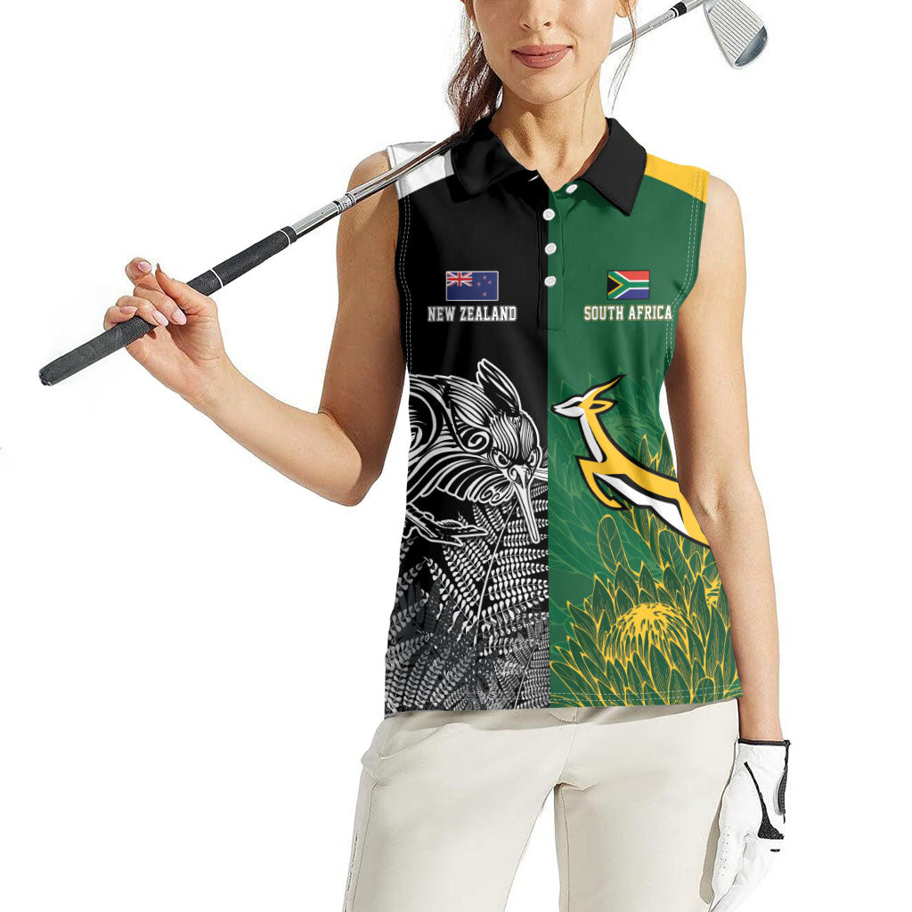 New Zealand - South Africa Greatest Rivals Rugby Custom Women Sleeveless Polo Shirt Kiwi Vs Bokke