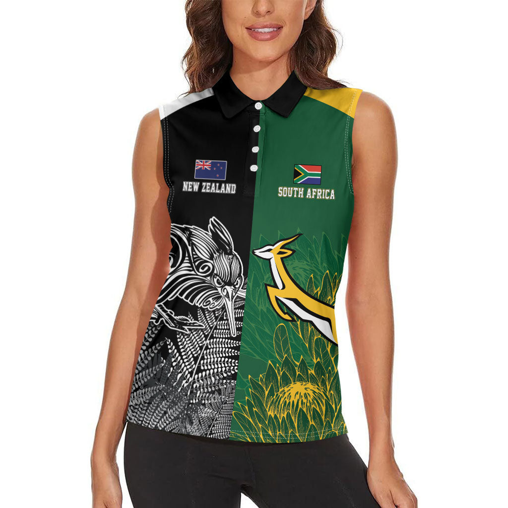 New Zealand - South Africa Greatest Rivals Rugby Custom Women Sleeveless Polo Shirt Kiwi Vs Bokke