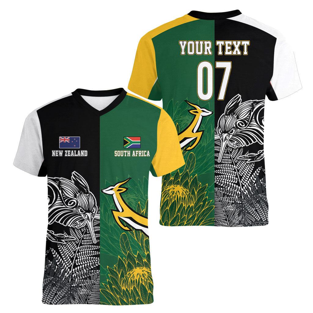 New Zealand - South Africa Greatest Rivals Rugby Custom Women V-Neck T-Shirt Kiwi Vs Bokke