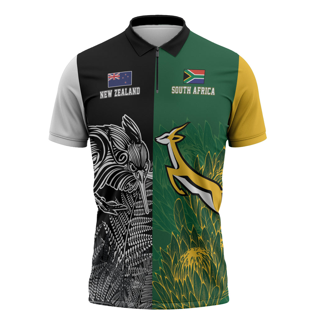 New Zealand - South Africa Greatest Rivals Rugby Custom Zipper Polo Shirt Kiwi Vs Bokke