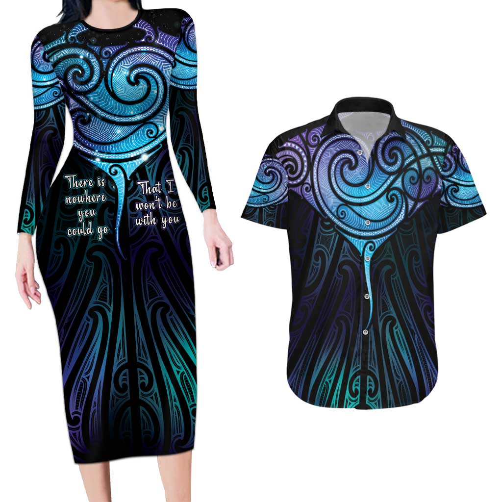 Aotearoa Maori Te Whai Rahi Couples Matching Long Sleeve Bodycon Dress and Hawaiian Shirt Tala - Nowhere You Could Go That I Won't Be With You - Aussie Hoodie