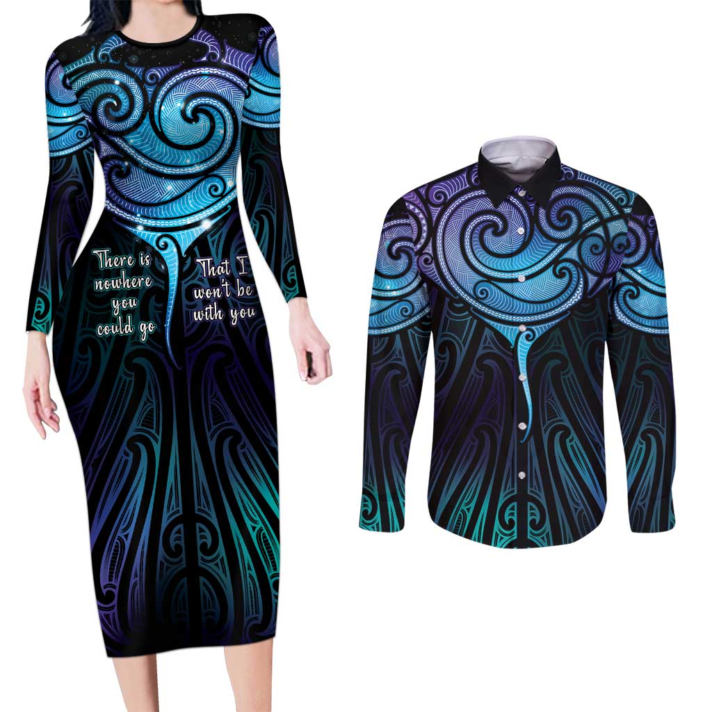 Aotearoa Maori Te Whai Rahi Couples Matching Long Sleeve Bodycon Dress and Long Sleeve Button Shirt Tala - Nowhere You Could Go That I Won't Be With You - Aussie Hoodie