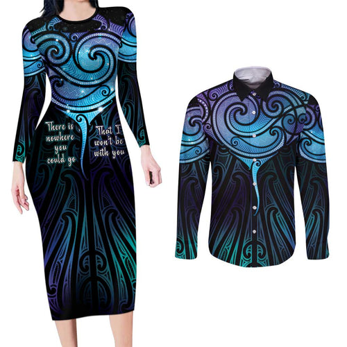 Aotearoa Maori Te Whai Rahi Couples Matching Long Sleeve Bodycon Dress and Long Sleeve Button Shirt Tala - Nowhere You Could Go That I Won't Be With You - Aussie Hoodie