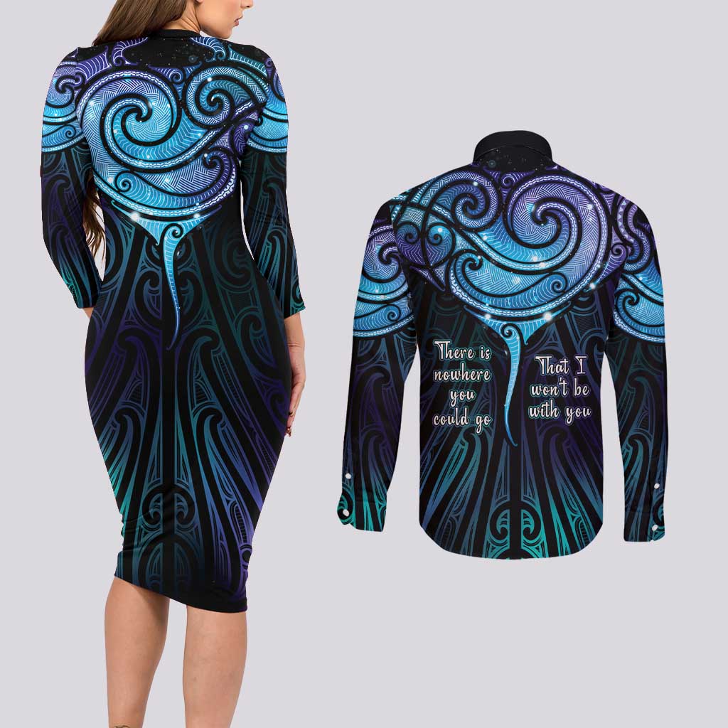 Aotearoa Maori Te Whai Rahi Couples Matching Long Sleeve Bodycon Dress and Long Sleeve Button Shirt Tala - Nowhere You Could Go That I Won't Be With You - Aussie Hoodie
