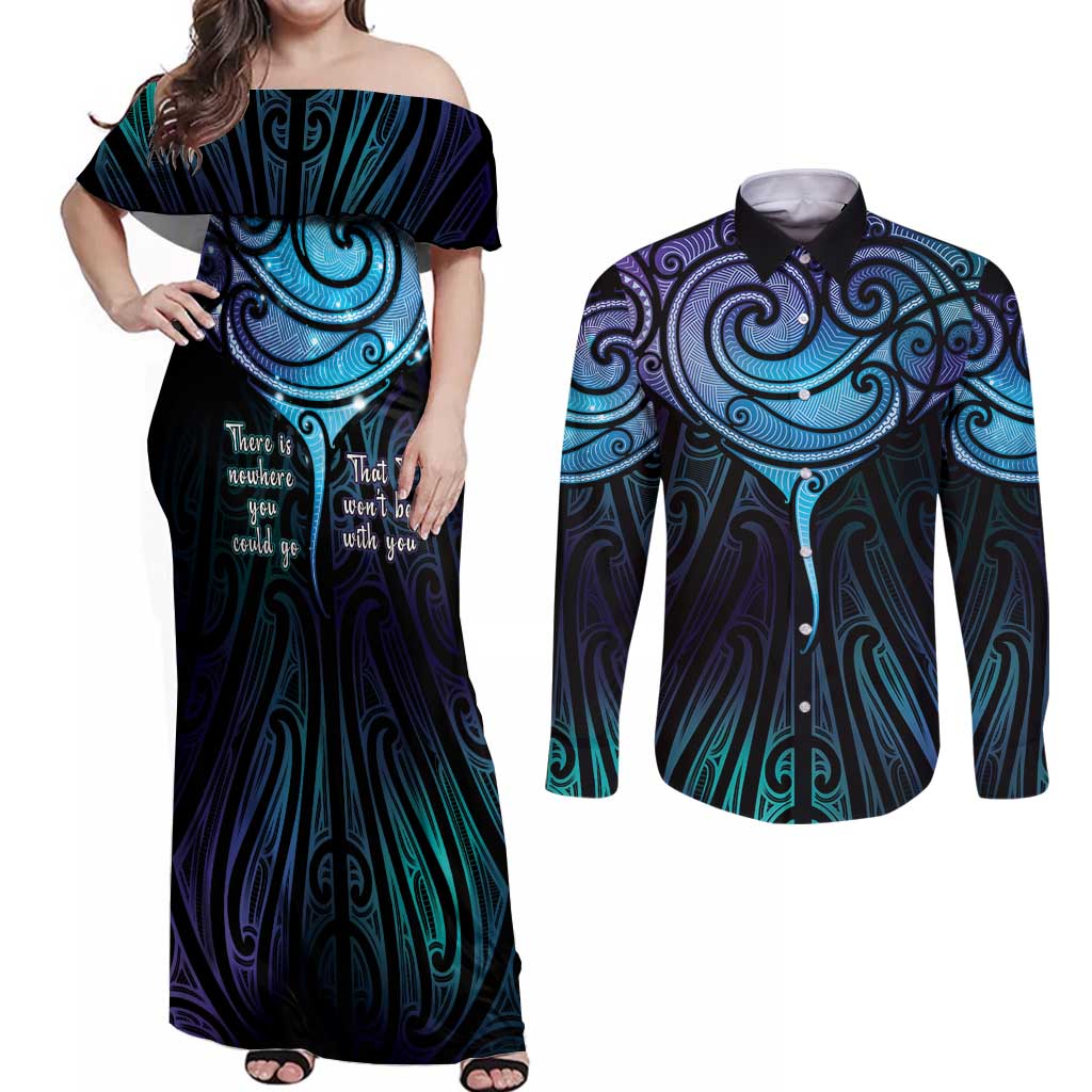 Aotearoa Maori Te Whai Rahi Couples Matching Off Shoulder Maxi Dress and Long Sleeve Button Shirt Tala - Nowhere You Could Go That I Won't Be With You - Aussie Hoodie