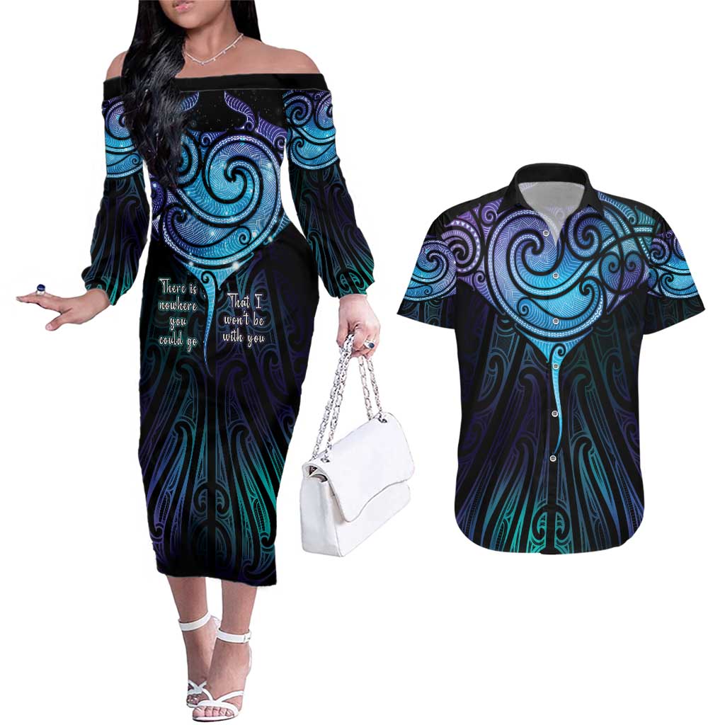 Aotearoa Maori Te Whai Rahi Couples Matching Off The Shoulder Long Sleeve Dress and Hawaiian Shirt Tala - Nowhere You Could Go That I Won't Be With You - Aussie Hoodie