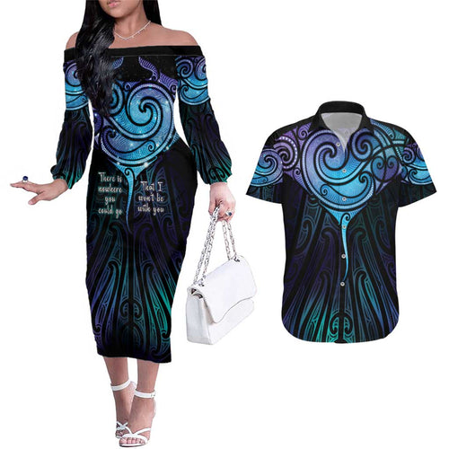 Aotearoa Maori Te Whai Rahi Couples Matching Off The Shoulder Long Sleeve Dress and Hawaiian Shirt Tala - Nowhere You Could Go That I Won't Be With You - Aussie Hoodie