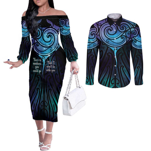 Aotearoa Maori Te Whai Rahi Couples Matching Off The Shoulder Long Sleeve Dress and Long Sleeve Button Shirt Tala - Nowhere You Could Go That I Won't Be With You - Aussie Hoodie