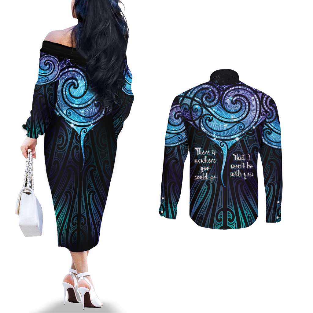Aotearoa Maori Te Whai Rahi Couples Matching Off The Shoulder Long Sleeve Dress and Long Sleeve Button Shirt Tala - Nowhere You Could Go That I Won't Be With You - Aussie Hoodie