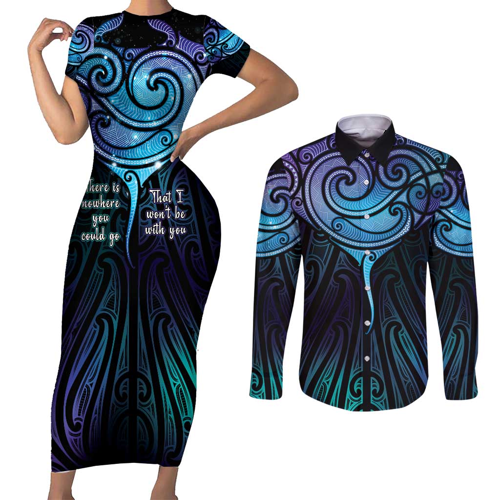 Aotearoa Maori Te Whai Rahi Couples Matching Short Sleeve Bodycon Dress and Long Sleeve Button Shirt Tala - Nowhere You Could Go That I Won't Be With You - Aussie Hoodie