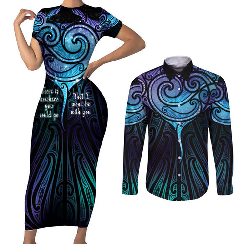 Aotearoa Maori Te Whai Rahi Couples Matching Short Sleeve Bodycon Dress and Long Sleeve Button Shirt Tala - Nowhere You Could Go That I Won't Be With You - Aussie Hoodie