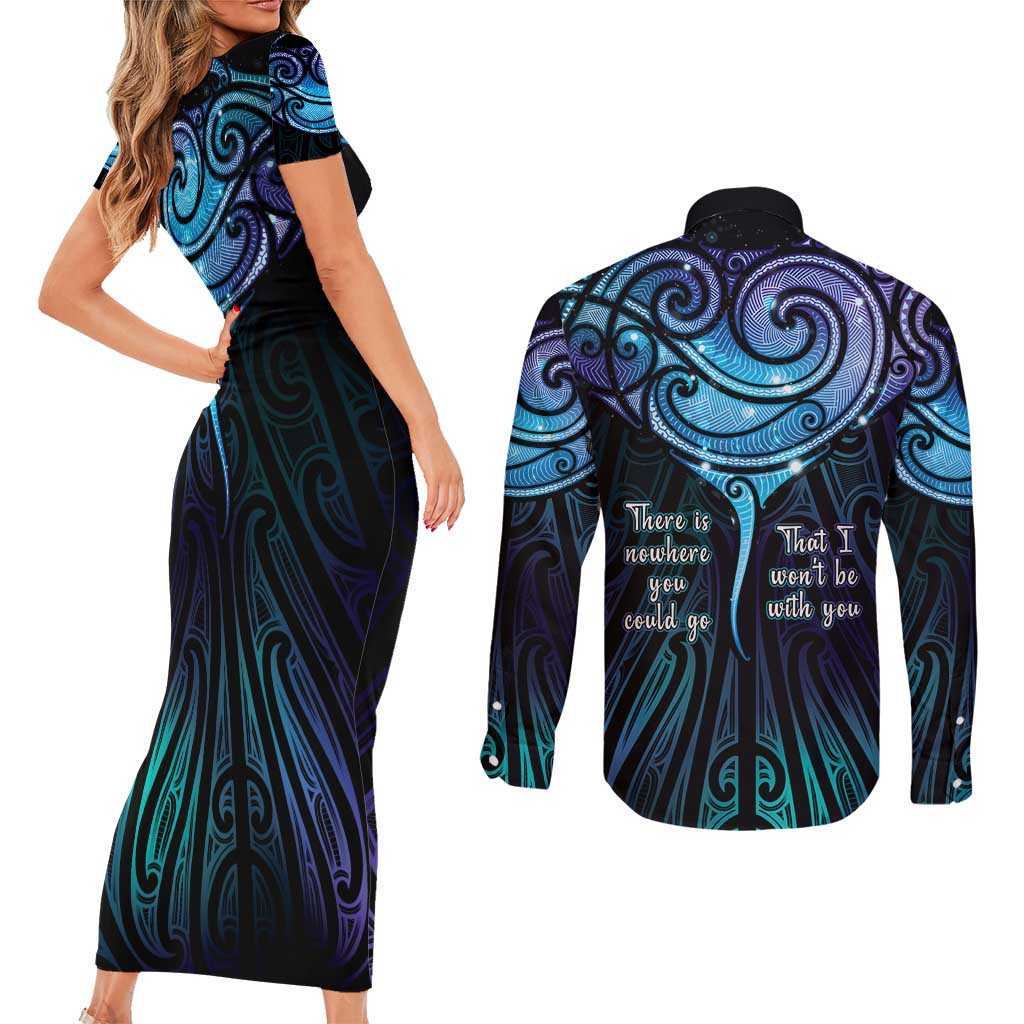 Aotearoa Maori Te Whai Rahi Couples Matching Short Sleeve Bodycon Dress and Long Sleeve Button Shirt Tala - Nowhere You Could Go That I Won't Be With You - Aussie Hoodie