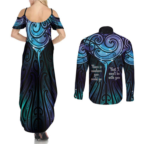 Aotearoa Maori Te Whai Rahi Couples Matching Summer Maxi Dress and Long Sleeve Button Shirt Tala - Nowhere You Could Go That I Won't Be With You - Aussie Hoodie