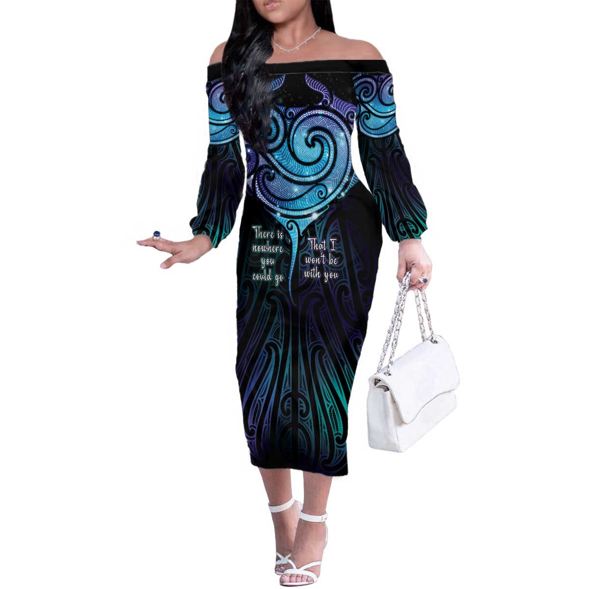 Aotearoa Maori Te Whai Rahi Family Matching Off The Shoulder Long Sleeve Dress and Hawaiian Shirt Tala - Nowhere You Could Go That I Won't Be With You - Aussie Hoodie
